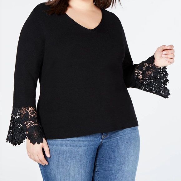 INC International Concepts Tops - NWT INC Deep Black Top with Flared Lace Cuffs